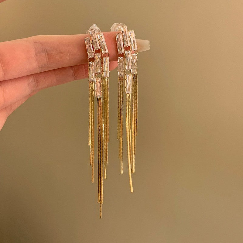 French Zircon Long Tassel Drop Earrings - view 4