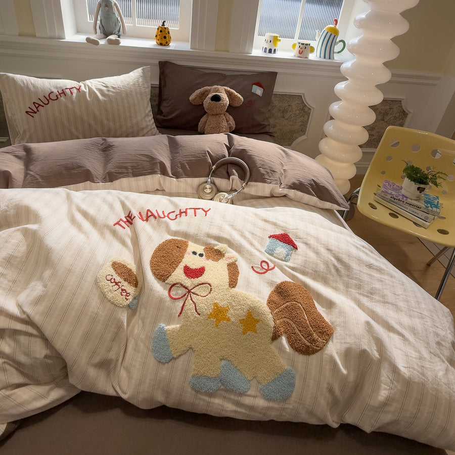 Apple Dachshund Embroidered Washed Cotton 4-Piece Bedding Set - view 4