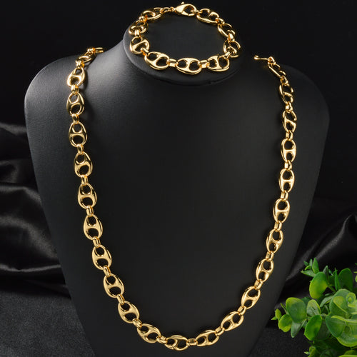 Overseas Fashionable Western ins Copper Gold Plated Necklace Width Edge Chain Pig Nose Necklace Bracelet Set Simple Elegant