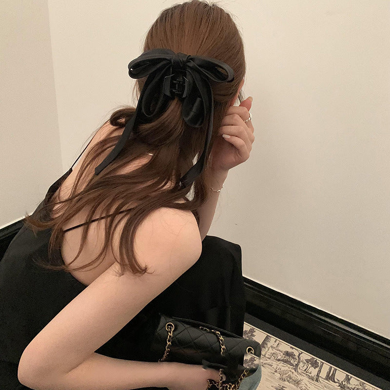 Black Satin Bow Hair Claw Clip - view 4