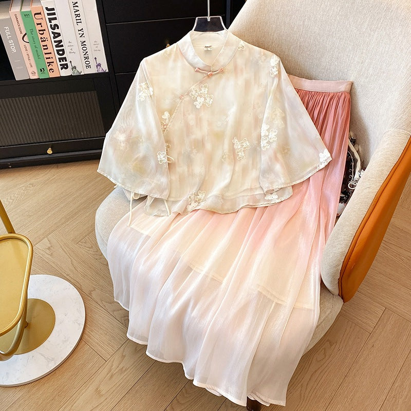 Women's New Chinese Retro Qipao Dress 2-Piece Set 2026 | Elegant Summer Dress - Pink