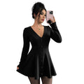 Women's Knit V-Neck Bow Hem Mini Dress