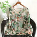Summer Slimming 3/4 Sleeve V-Neck Printed Lightweight Shirt