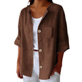 Summer Retro Fashion Linen Cotton Short Sleeve Loose Cardigan + Shirt