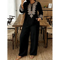 Women's Ethnic Long Sleeve Lace Trim Set 2026 | 2 Piece Outfit Set - White