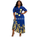 French V-Neck Pleated Printed Crystal Long Skirt + Top 2-Piece Set