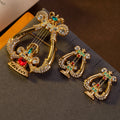 Western Vintage Accessory Gold Plated Lyre Artistic Brooch Creative Elegant Vertical Sound Joy Stud Chest Flower Set