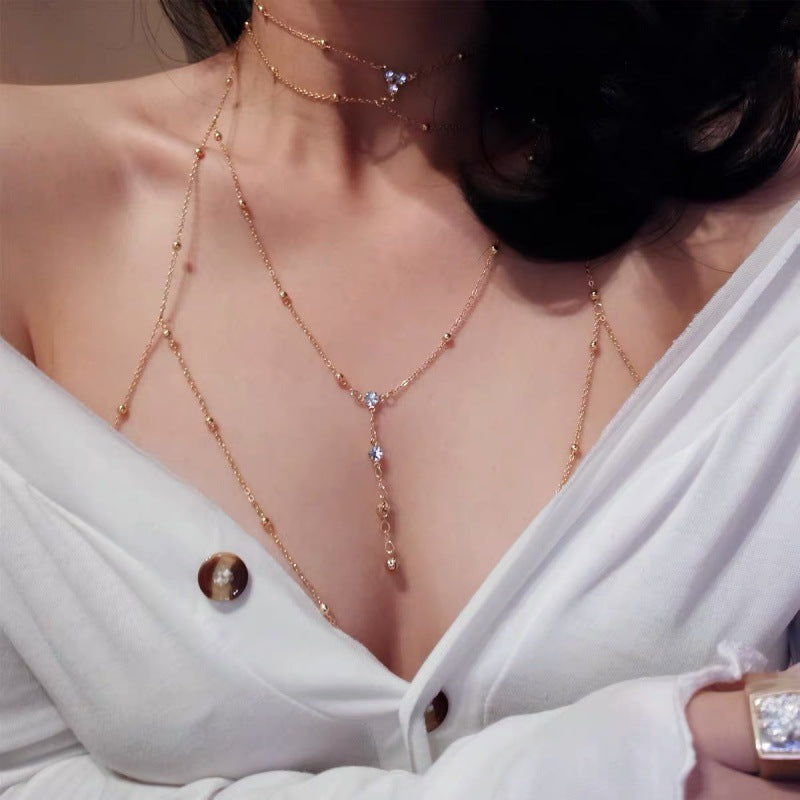 Rhinestone Geometric Body Chain – Layered Back Jewelry - view 2