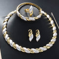 Western ins Statement Twist Color Block Bangle Necklace Earrings Set Ring 18k Gold Plated Bride Jewelry Set Gown