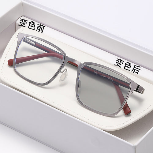 Light Feel Photochromic Prescription Glasses Formal Full-Frame Ultra-Light Prescription Sunglasses Men Square TR90 Temple Prescription Sunglasses
