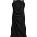 Two-Tone Pleated Camisole Slit Dress, Mature Elegant