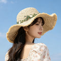 新款甜美大蝴蝶结遮阳草帽女 时尚气质大帽檐太阳帽户外防晒帽子