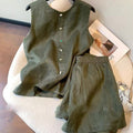 Summer Old Money Retro Linen Cotton Sleeveless Shorts 2-Piece Set