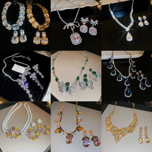Western Imperial Breeze Rhinestone Geometric Flower Necklace Set Fashionable Clavicle Chain Light Luxury Premium Necklace Women