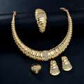 EU/US Import 18K Crescent Set Inlay Cubic Zirconia Contour Statement Necklace Bracelet Set Earrings Ring Wedding Women Set