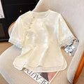 Summer New Chinese Retro Jacquard Embroidered Short Sleeve Crew Neck Heavy Shirt
