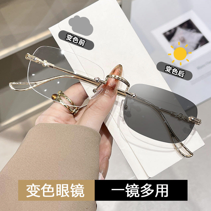 2190新款 时尚 无边框感光变色眼镜男女防辐射平光镜成品近视眼镜