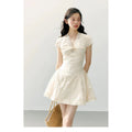ANNATTO Jasmine Off-White Embroidered V-Neck Lace A-Line Fitted Dress
