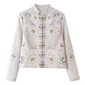 Women's Fashion Minimal Wool Stand Collar Printed Fitted Jacket 2026 - Off White