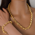 Simple Street 3D Heart Cuban Chain Cutout Heart Spliced Unique Design Detail Necklace Bracelet Set Band Clasp Set