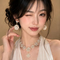 Galaxy Flower Bloom Imperial Breeze Rhinestone Flower Pearl Jewelry Set Wedding Bride Choker Retro Luxury Necklace