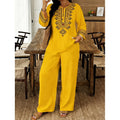 Women's Ethnic Long Sleeve Lace Trim Set 2026 | 2 Piece Outfit Set - White