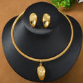 India Jewelry Design Detail Bestseller Oval Round 3D Pleated Shiny Texture Necklace Earrings Set Banquet Accessory