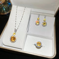 Bordeaux Manor Pink Yellow Coating Geometric Jewelry Set Light Luxury Niche Clavicle Chain Clear Cold Gentle Breeze Necklace Women