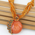 EU/US Import Hot Sale Handmade Beige Bead Bohemian Ethnic Retro Sweater Chain Hole Peacock Gem Pendant Necklace