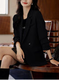 Women's Fall Casual Elegant Petite Blazer + Top 2026 | Casual Blouse - Black