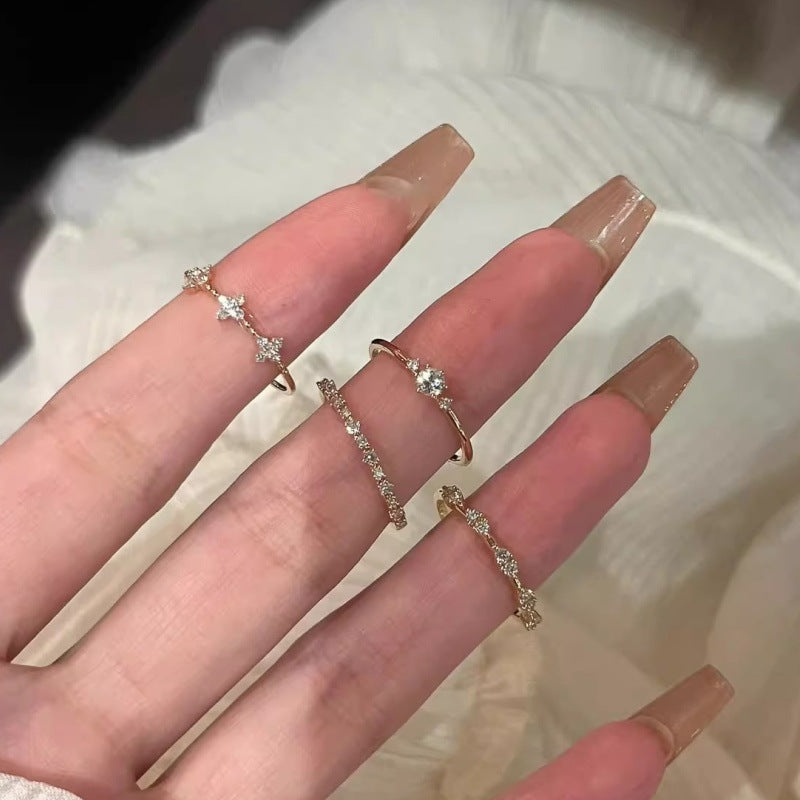 vintage千金感中古细款仿钻戒指女轻奢高级感小众叠戴指环开口