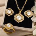 Pearl Accessory Wholesale Versatile Premium Pearl Pendant ins Breeze Clavicle Chain Necklace Ring Earrings Set