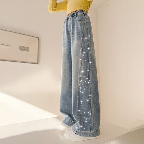 Girls' Rhinestone Straight Leg Wide-Leg Jeans