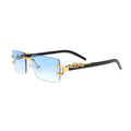 2023 New Fashionable Rimless Beveled Square Men Sunglasses Women Trendy Personality Leopard Temple Overseas Glasses Wholesale
