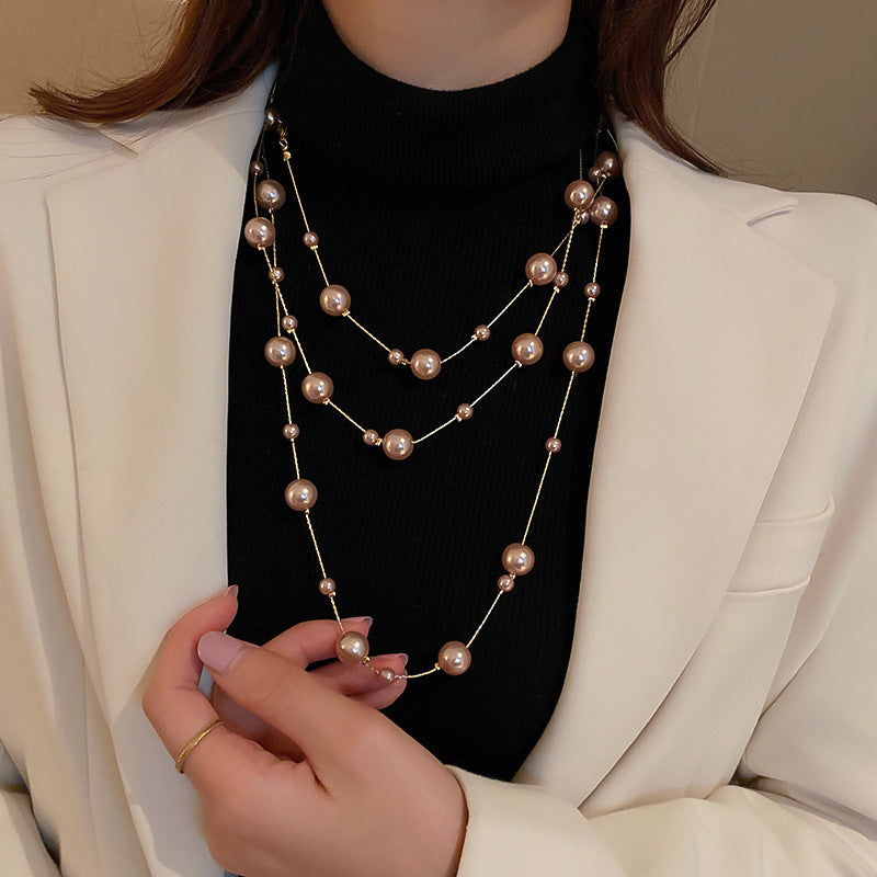 French Layered Rhinestone Pearl Necklace - view 6
