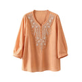 Summer Elegant Slimming 3/4 Sleeve V-Neck Beaded Heavy Shirt