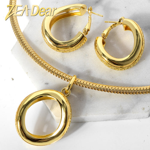 Middle East Dubai Gold Overseas Fashionable Jewelry Asymmetric Circle Pendant Necklace Earrings Set 2-Piece Set Light Luxury Light Luxury
