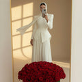 Long Sleeve Evening Gown Set - Blazer Top with Chiffon Maxi Skirt Slim Fit