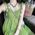 Forest Green Fringe Camisole Bohemian Vacation Dress