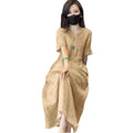 New Chinese Style Heavy Embroidery V-Neck Long Dress, Loose Slimming