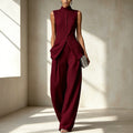 Fashion Elegant Sleeveless Drapey Shirt + Pants Set