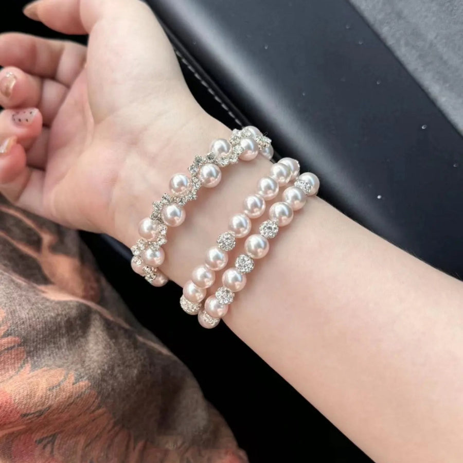 French Rose Pearl and Rhinestone Beaded Bracelet - view 4