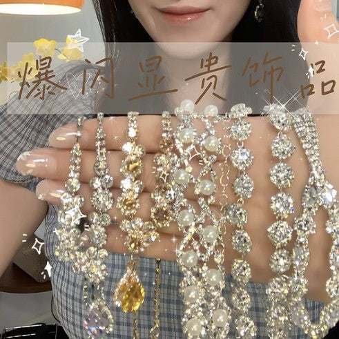 「 Sparkle Dazzling Star River」 Burst Sparkle Teardrop Necklace Fashionable Versatile Niche Design Detail Premium Burst Sparkle Teardrop Necklace