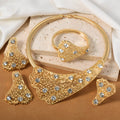 Overseas Accessory Dubai Rhinestone Cutout Silver Apricot Leaf Necklace Bangle Earrings Ring Set Middle East Bride Jewelry