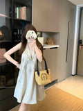 High-End V-Neck Embroidered Sleeveless A-Line Short Dress