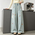 Girls' American Retro Embroidered Wide-Leg Jeans