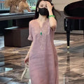 New Chinese Style Heavy Embroidery V-Neck Long Dress, Loose Fit