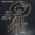 EU/US Import 18K Gold Simple Pair Band Beaded Fringe Necklace Bracelet Set Earrings Ring Middle East Banquet Set Women