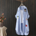 Korean Cotton Embroidered Long Sleeve Casual Shirt, Sun Protection