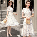 Sweet Small Floral Bow Tie Dress, French Print Slimming